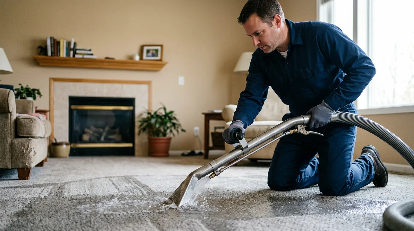 Water damage restoration technician working near Ashley, IN